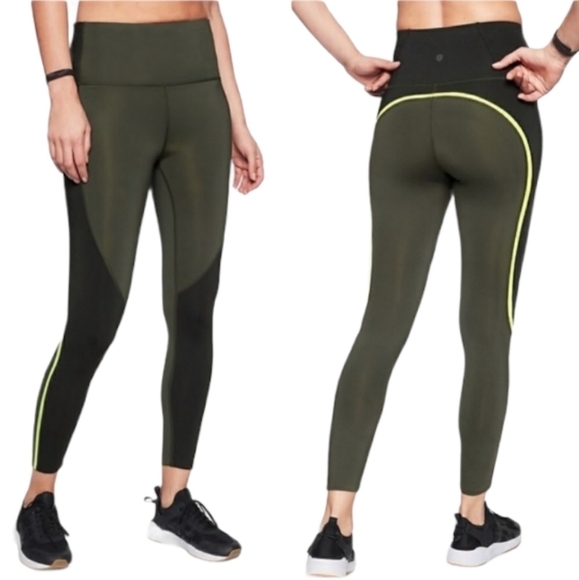 Athleta Spar Color block 7/8 Leggings Olive Green Medium - Picture 1 of 7